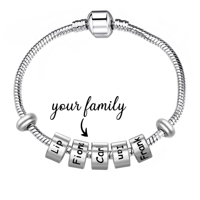 Family Names Bead Charms Bracelets Snake Chain Bangle Men&Women SL-168