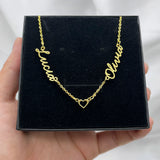 Personalized 2 Name Necklace with Heart Pendant for Love Gift