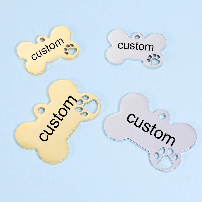 Personalized Stainless Steel Dog Bone Paw Charms 20pcs