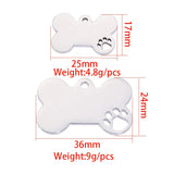Personalized Stainless Steel Dog Bone Paw Charms 20pcs