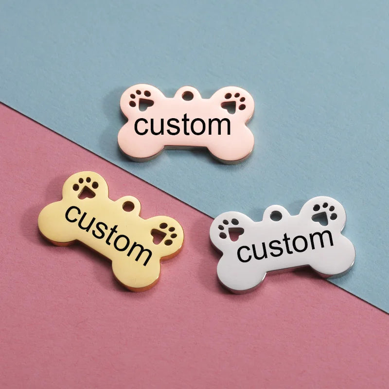 Custom Stainless Steel Dog ID Tag with Paw Cut Out Charms