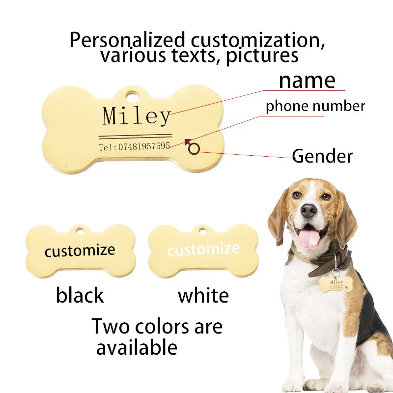 10pcs Bone Shaped Stainless Steel Pet Tags Charms