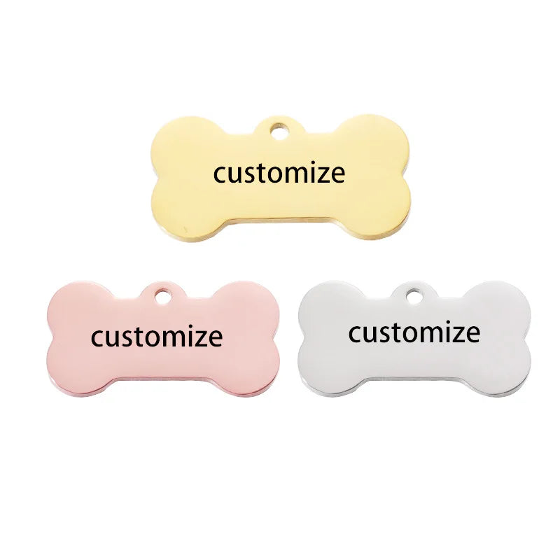 10pcs Bone Shaped Stainless Steel Pet Tags Charms