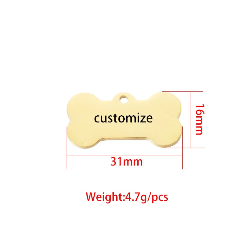 10pcs Bone Shaped Stainless Steel Pet Tags Charms