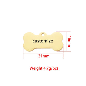 10pcs Bone Shaped Stainless Steel Pet Tags Charms