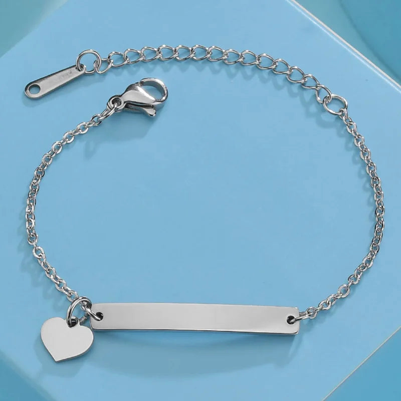 Personalized Baby Name Bracelet - Custom Engraved Stainless Steel Date Nameplate