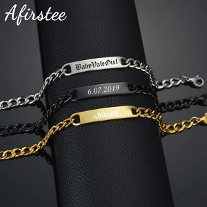 Custom Stainless Steel Name Bracelet Engraved Date DIY Men Boy Jewelry