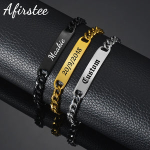 Personalized Stainless Steel Name Bracelet Engrave Date DIY Men Boy Jewelry