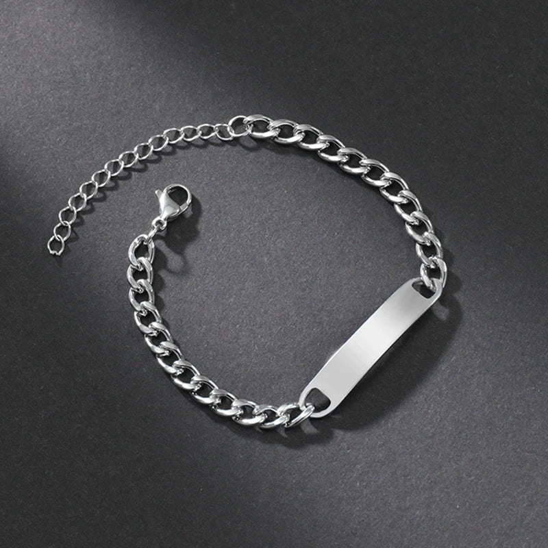 Personalized Stainless Steel Name Bracelet Engrave Date DIY Men Boy Jewelry