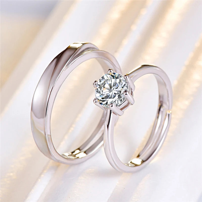 Stainless Steel Couples Wedding Rings Set with Studs