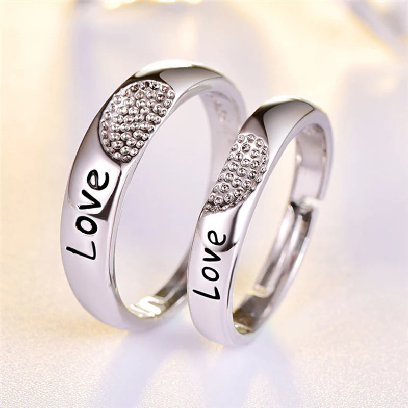 Personalized Stainless Steel Two Hearts Beat as One Spinning Ring Set