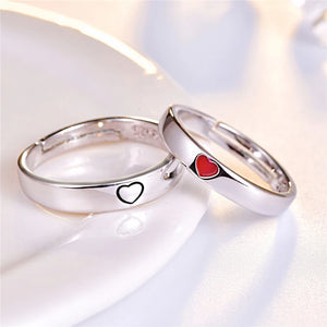 Stainless Steel Love Couple Red Heart Ring Wedding Ring 2pcs