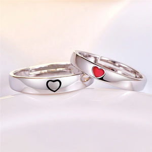 Stainless Steel Love Couple Red Heart Ring Wedding Ring 2pcs