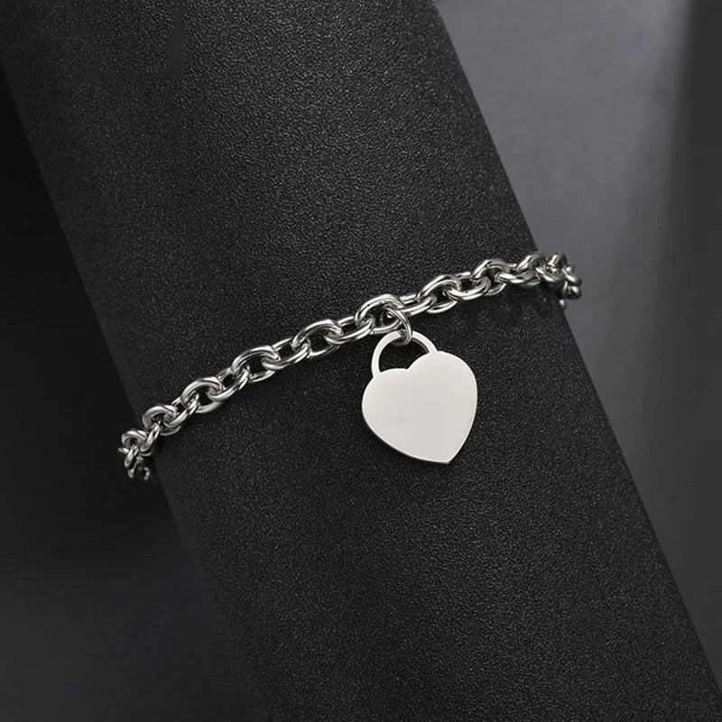 Custom Stainless Steel Heart Bracelet for Women Engrave Name Photo Logo
