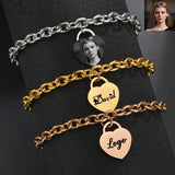 Custom Stainless Steel Heart Bracelet for Women Engrave Name Photo Logo