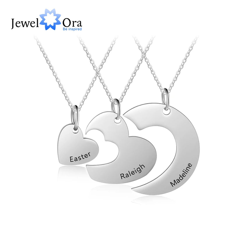Personalized Stainless Steel Heart Necklace with 3 Names