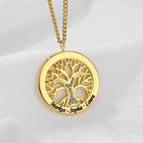 Personalized Family Tree Engraved Necklace with Birthstone