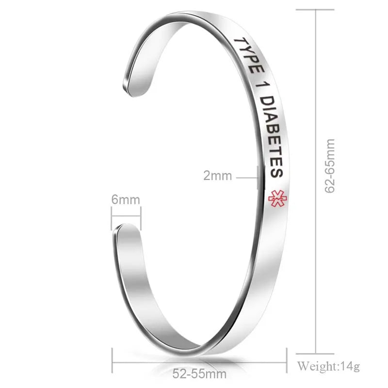 Stainless Steel Medical Alert Bracelet Cuff TYPE 2 DIABETES PACEMAKER