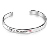 Stainless Steel Medical Alert Bracelet Cuff TYPE 2 DIABETES PACEMAKER