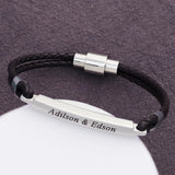 Custom Men Leather Bracelet Personalized Stainless Steel Name Gift