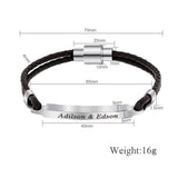 Custom Men Leather Bracelet Personalized Stainless Steel Name Gift