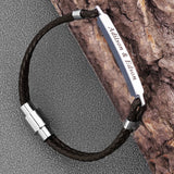 Custom Men Leather Bracelet Personalized Stainless Steel Name Gift