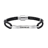 Custom Men Leather Bracelet Personalized Stainless Steel Name Gift
