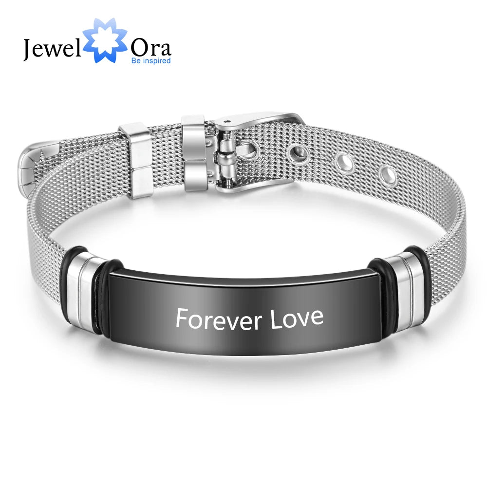 Custom Stainless Steel Name Bar Bracelets Engraved Belt Buckle Vintage Jewelry