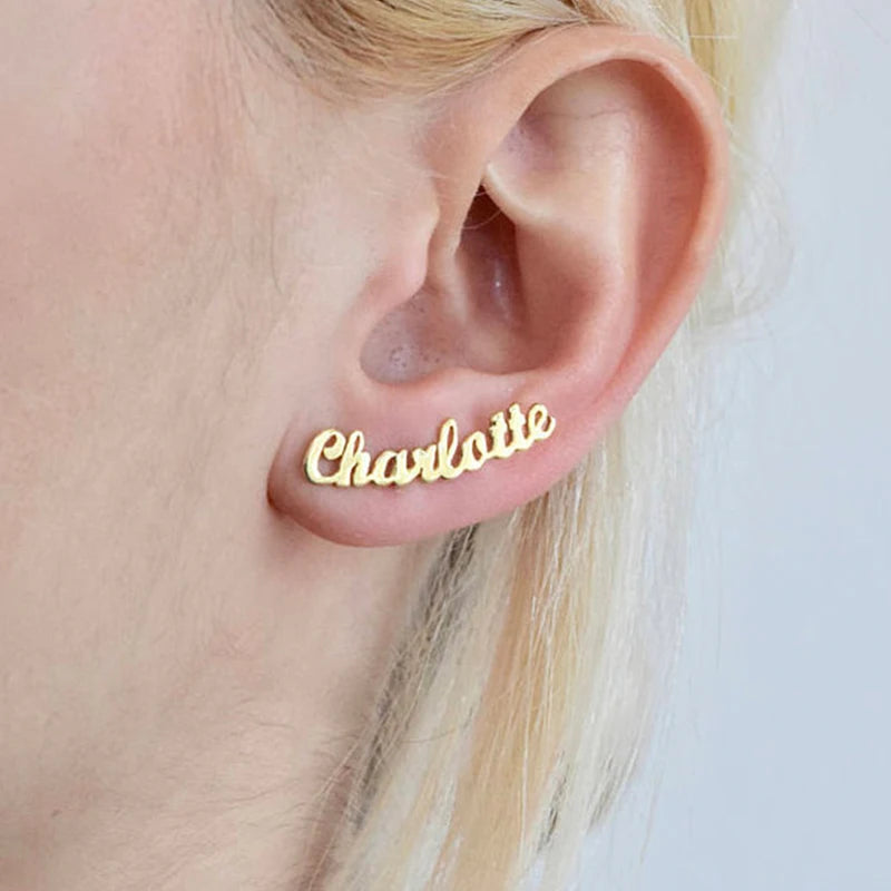Custom Stainless Steel Name Letter Stud Earrings For Women