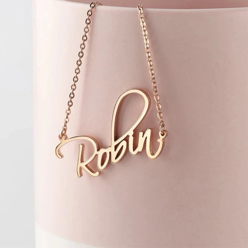 Customized Name Pendant Necklace Cursive Handwritting Choker