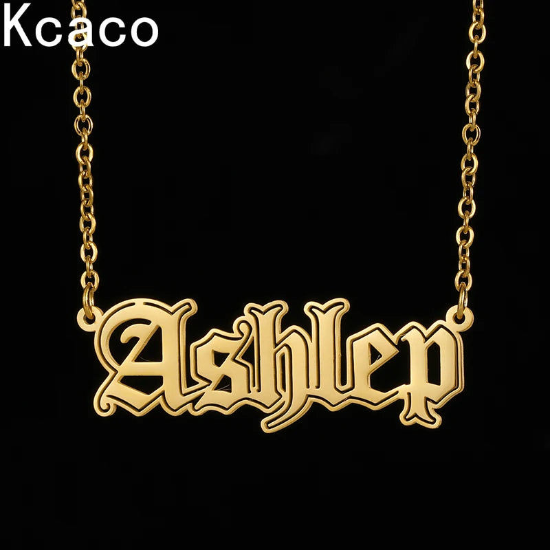 Custom Stainless Steel Name Pendant Necklace Double Edge Font Nameplate Choker