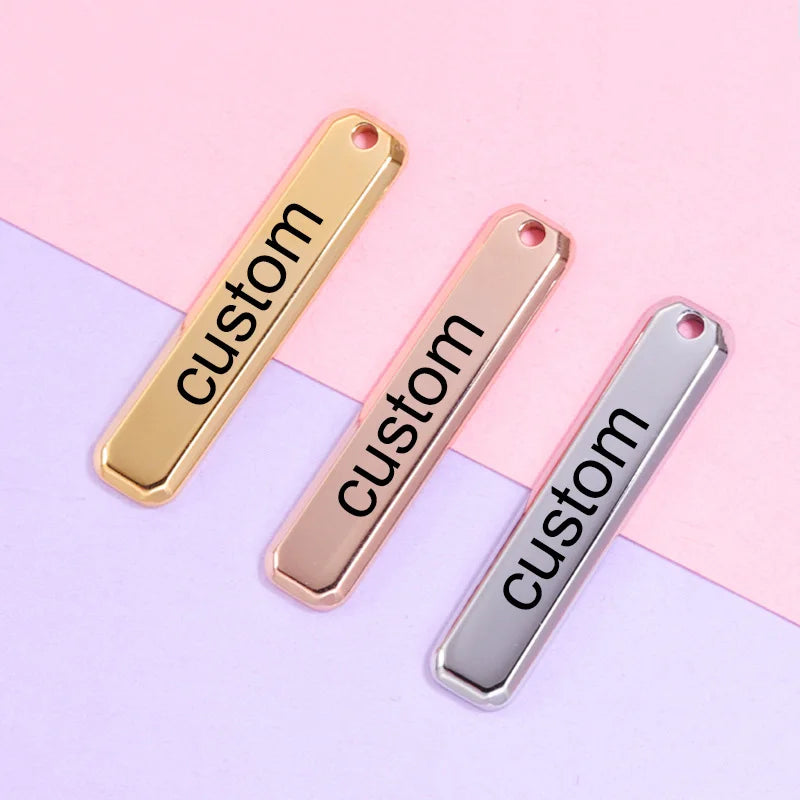 Customizable Stainless Steel Bar Charms Key Ring Pendant Set