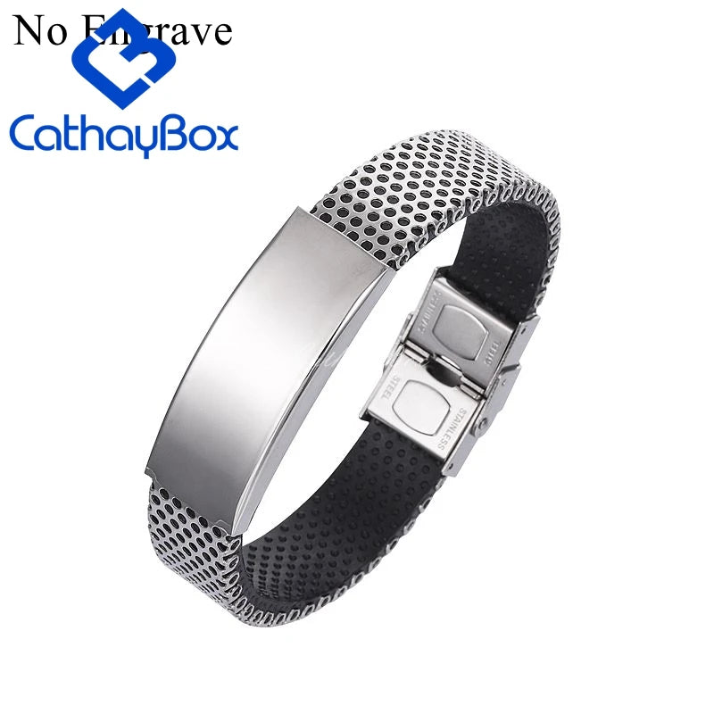 Custom Engraved Silicone Bracelet Stainless Steel Wristband