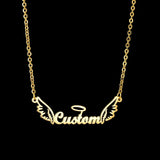 Stainless Steel Necklace Angel Wings Nameplate Choker Birthday Jewelry