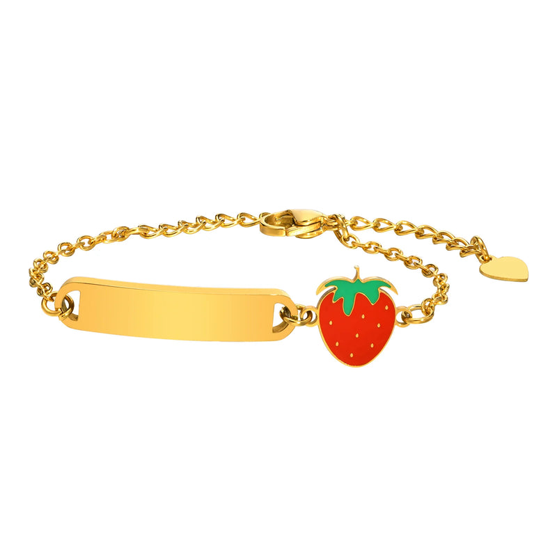 Personalized Strawberry Bracelet for Kids, Stainless Steel Birthday Gift