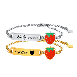 Personalized Strawberry Bracelet for Kids, Stainless Steel Birthday Gift