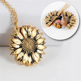 Custom Sunflower Photo Locket Necklace with Open Pendant