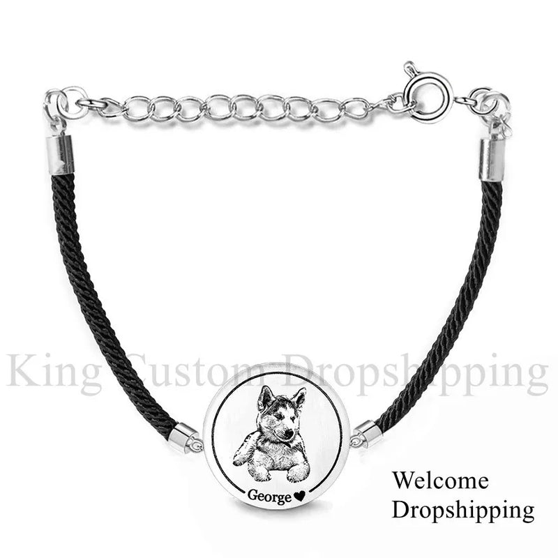 Personalized Tag Cat and Dog Bracelet Photo Heart Pendant