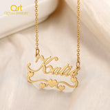 Custom Cursive Font Name Necklace With Heart Chain 18K Gold Plate Pendant