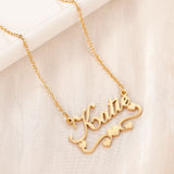 Custom Cursive Font Name Necklace With Heart Chain 18K Gold Plate Pendant