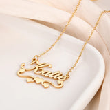 Custom Cursive Font Name Necklace With Heart Chain 18K Gold Plate Pendant