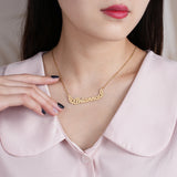 Personalized Textured Name Necklace With Angel Wings Stainless Steel Chain