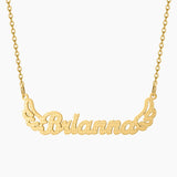 Personalized Textured Name Necklace With Angel Wings Stainless Steel Chain