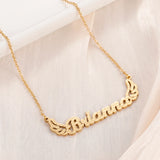 Textured Name Necklace with Angel Wings, Stainless Steel Chain