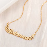 Textured Name Necklace with Angel Wings, Stainless Steel Chain