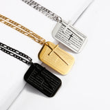 Bible Cross Dog Tag Necklace Silver Stainless Steel Christian Jewelry