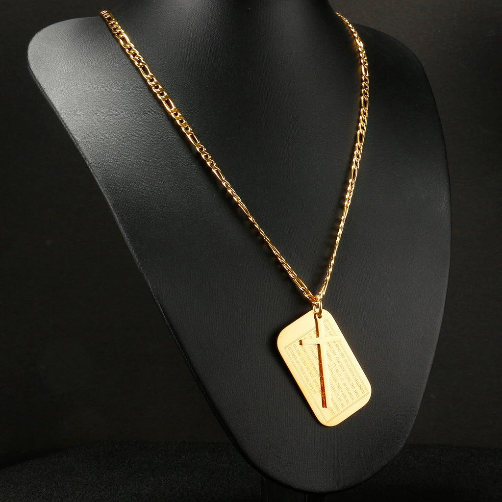 Bible Cross Dog Tag Necklace Silver Stainless Steel Christian Jewelry