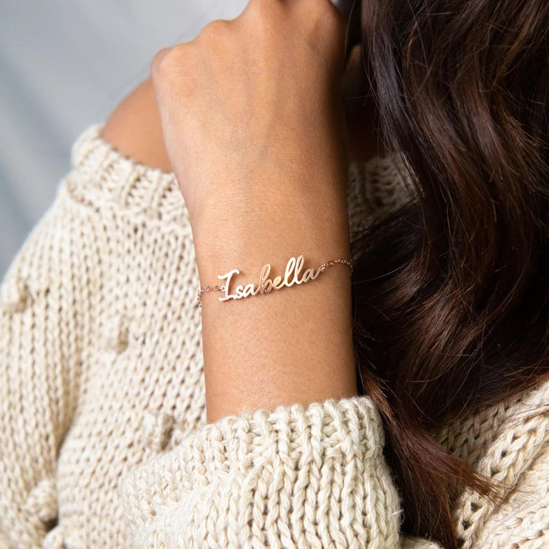 Personalized Three Names Charm Bracelets Stainless Steel Nameplate