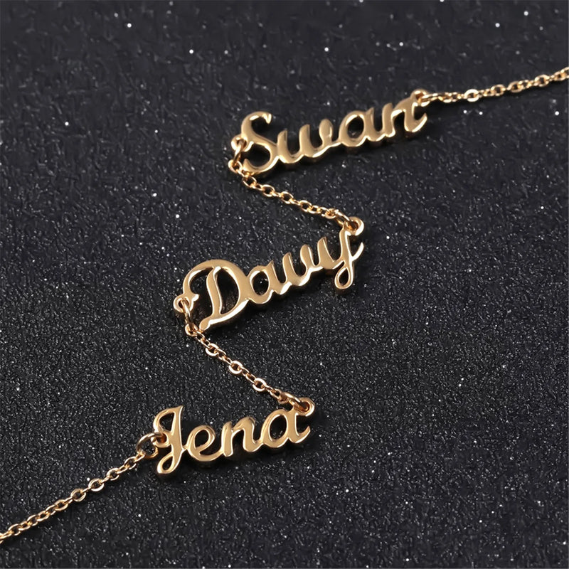 Custom Three Name Necklace Stainless Steel Choker Jewelry