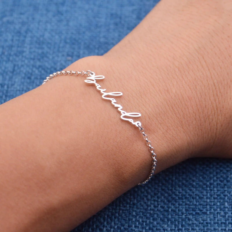 Personalized Tiny Name Bracelet, Stainless Script Name Bracelet